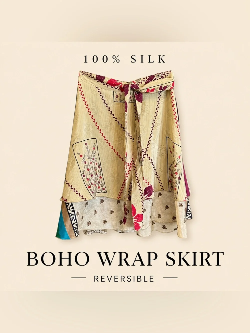Bohemian Asymmetrical Wrap Skirt - Multicolor also use as shoulder wrap 2 sided